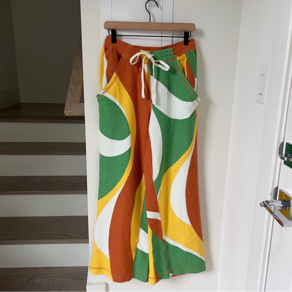 NWT Free People One Above Retro 70s Wide Leg Pants in Orange Yellow Green - Picture 5 of 8